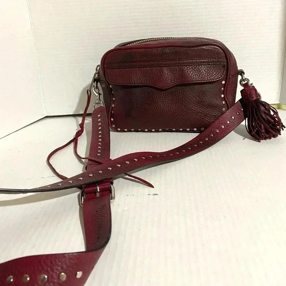 Rebecca Minkoff burgundy distressed leather shoulder handbag